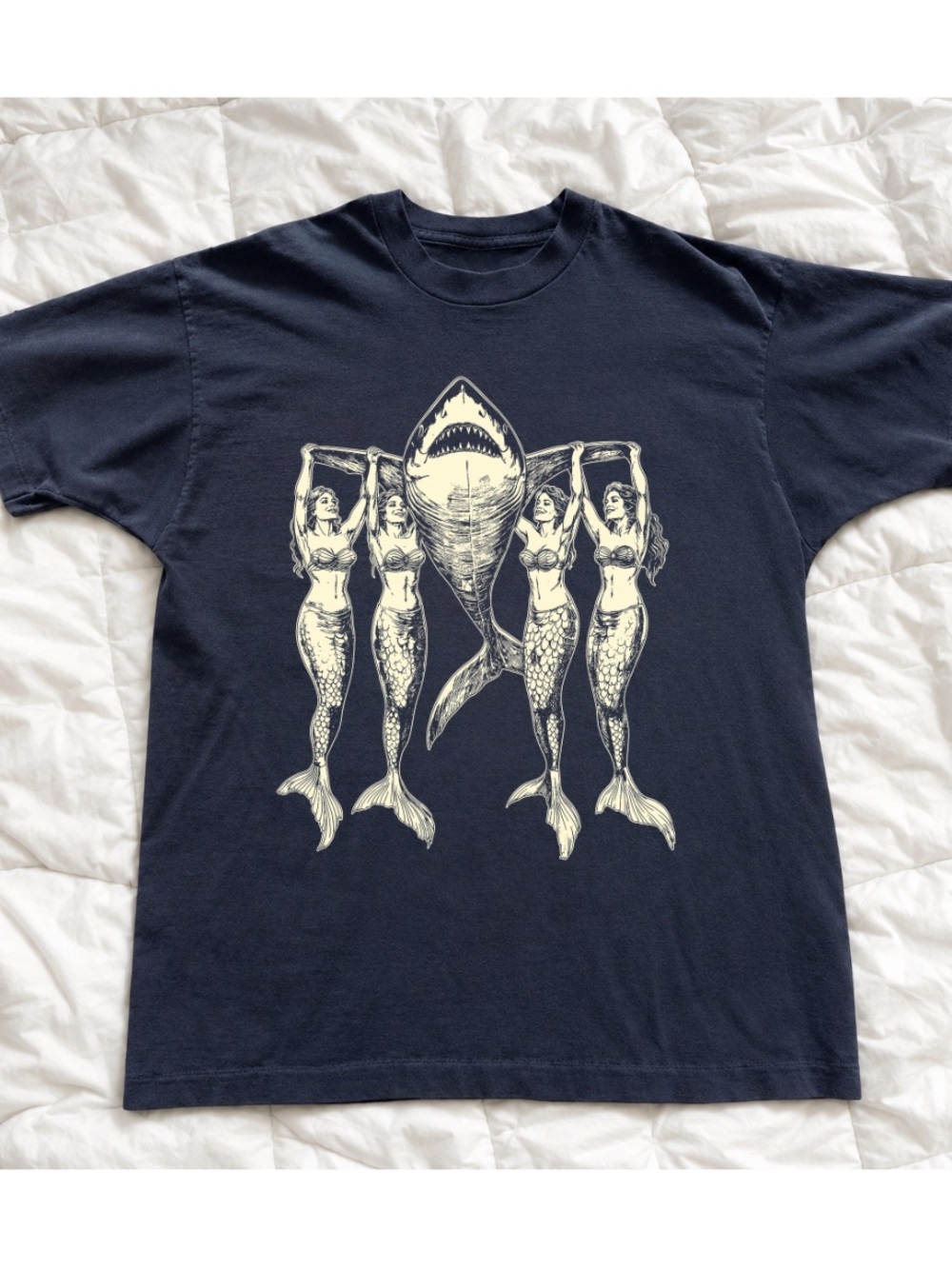 Black Shark & Mermaids Graphic T-Shirt, Classic outfit for Everyday Wear